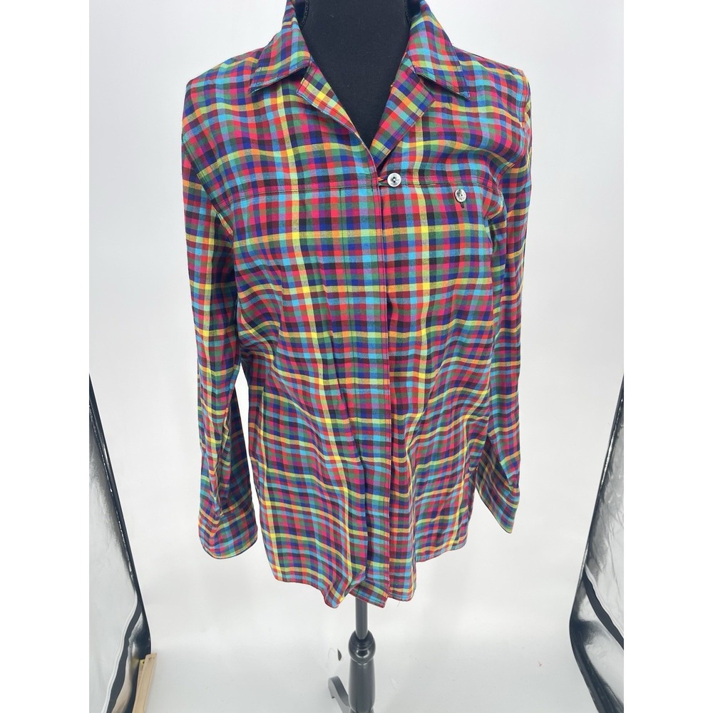 Vtg Melissa Harper Women Plaid Flannel Button Up Shirt Blue Red Sz 8 Bin12‎